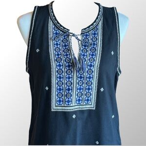 Madewell‎ Dress Women’s 8 Navy Blue Embroidered Suncoast Sleeveless w/ Pockets